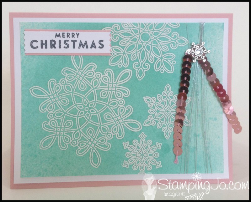 Flurry of Wishes Christmas card, hand stamped christmas card, emboss resist, sequin, non-traditional christmas colors