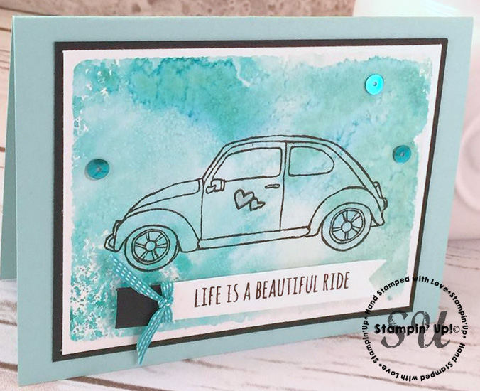 a beautiful ride, hand stamped card, stampin up, 2016 Occasions catalog, salt technique, home made card