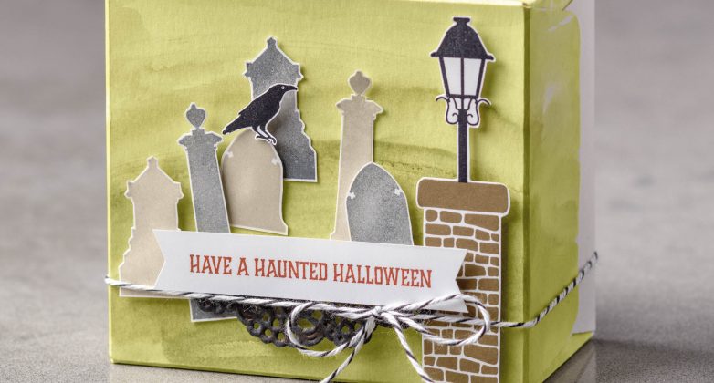 Halloween treat box using Graveyard Gate stamp set, new from Stampin Up