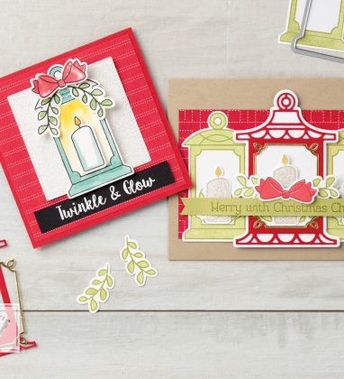 Holiday cards using the Seasonal Lantern stamp set and Lantern Builder Framelits dies